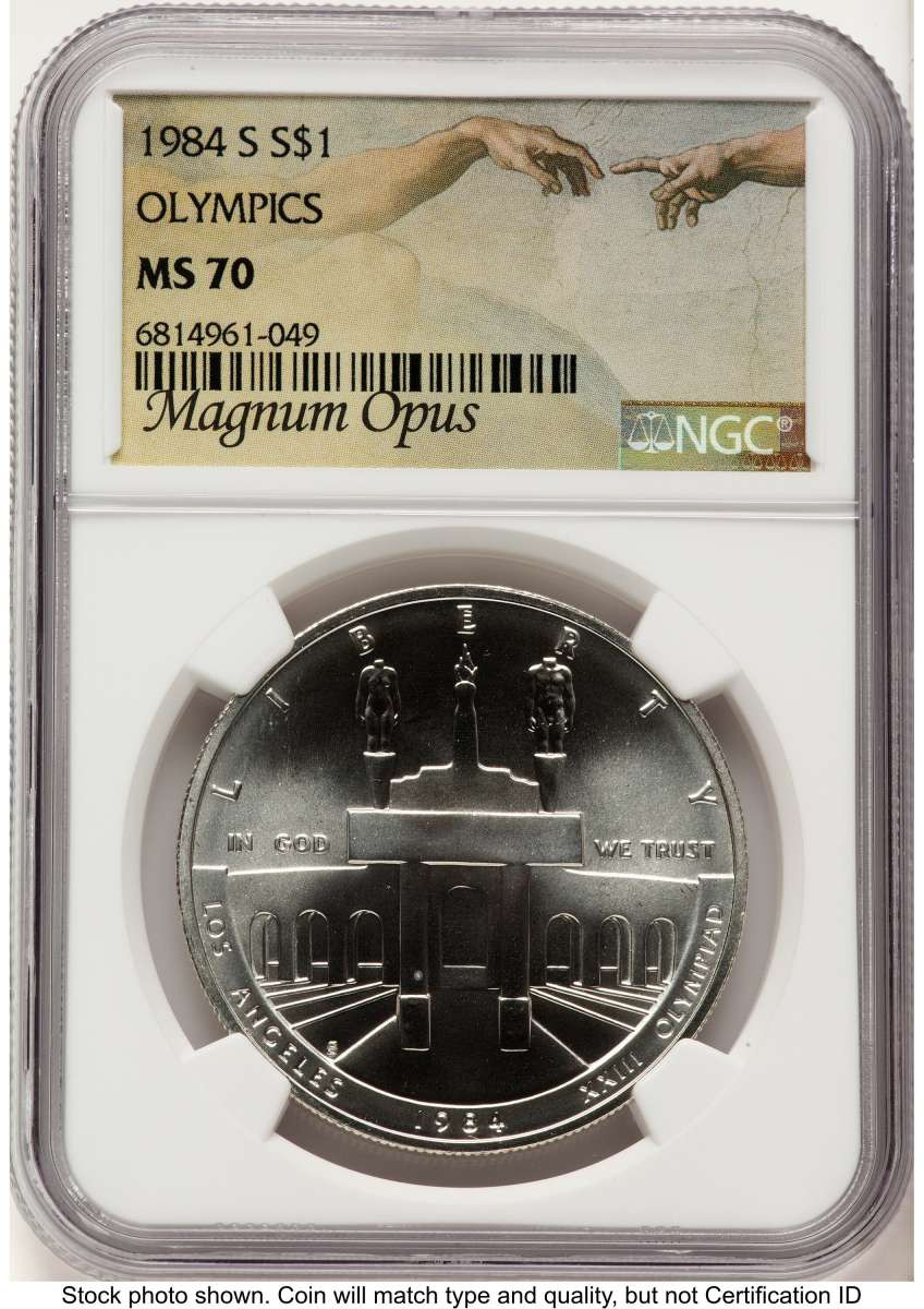 1984-S $1 Modern Issues NGC MS70   Olympic Silver Dollar coin front image