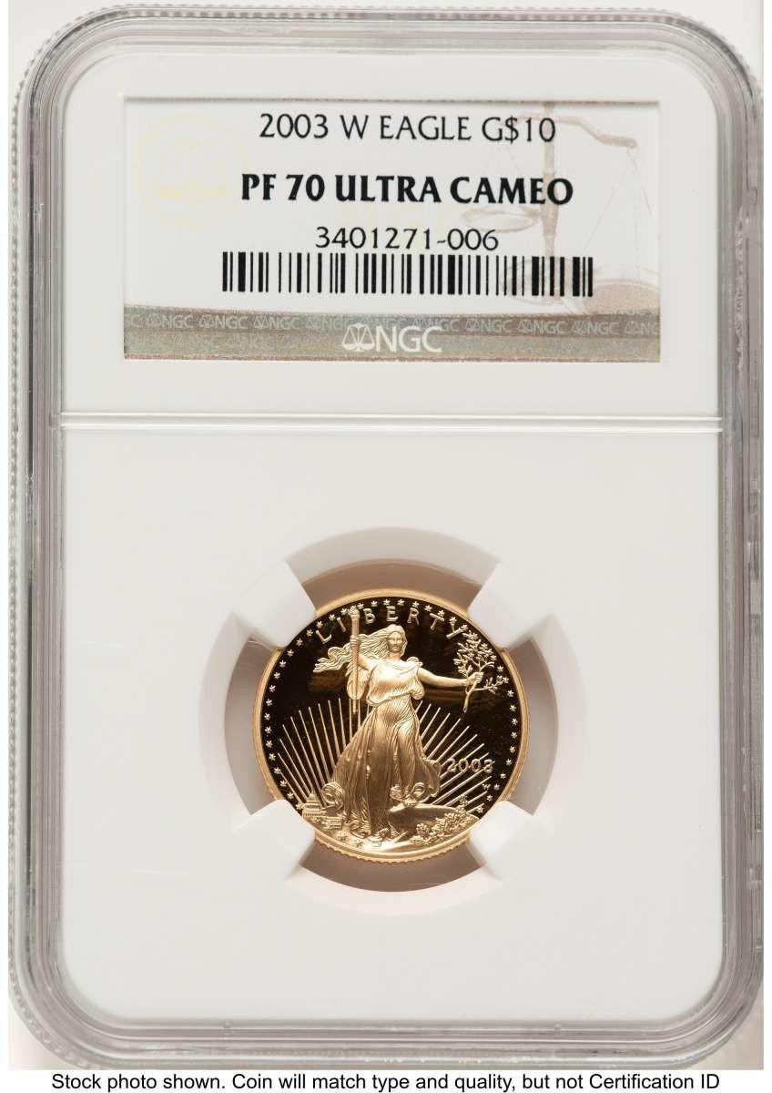 Bullionshark 2003-W $10 Proof 1/4 oz American Gold Eagle Coin NGC PF70 UCAM - HAT507770011 