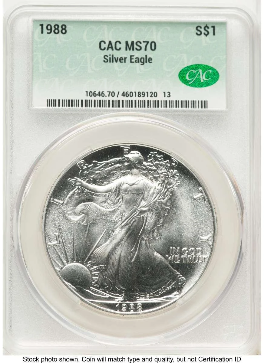 Bullionshark 1988 S$1 American Silver Eagle Coin CACG MS70 - HAT760227054 