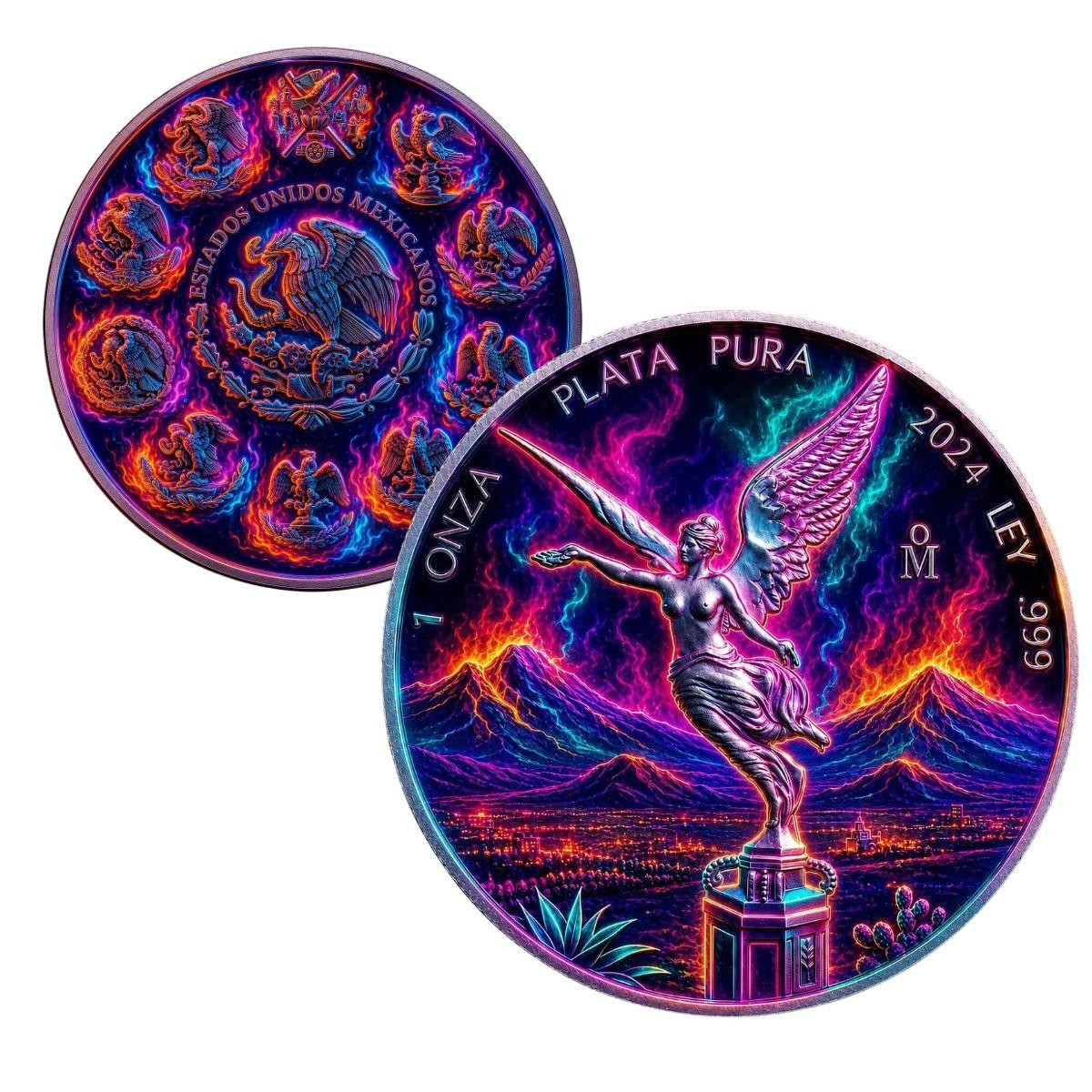 2024 Mexico Libertad Neon Flames 1 oz Silver Colorized Coin (1 of 499)