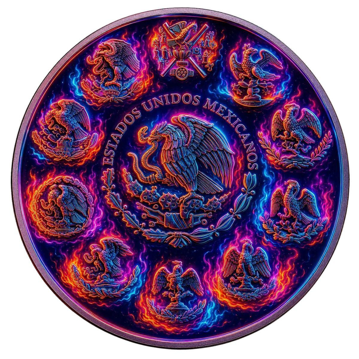 2024 Mexico Libertad Neon Flames 1 oz Silver Colorized Coin (1 of 499)