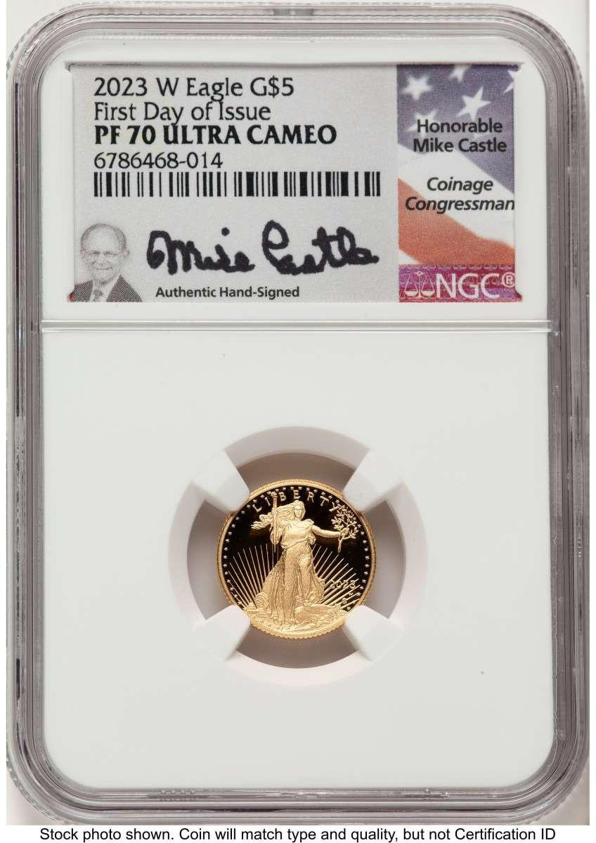 Bullionshark 2023-W G$5 Proof 1/10 oz American Gold Eagle Coin NGC PF70 UCAM - First Day of Issue - HAT788478006 