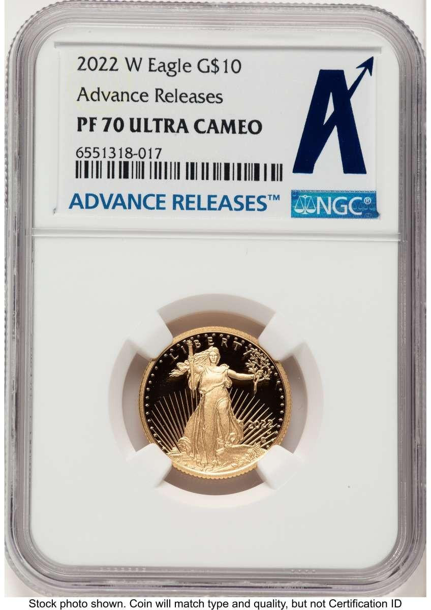 Bullionshark 2022-W G$10 Proof 1/4 oz American Gold Eagle Coin NGC PF70 UCAM - Advanced Release - HAT788390070 