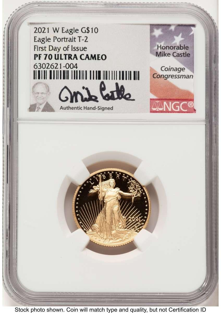 Bullionshark 2021-W G$10 Proof 1/4 oz American Gold Eagle Coin NGC PF70 UCAM - Type Two - First Day of Issue - HAT788390064 
