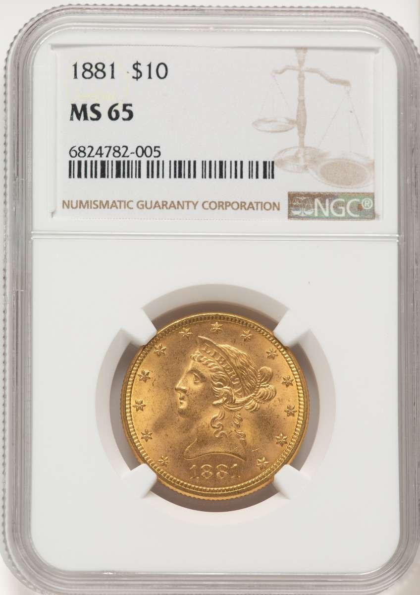 Bullionshark 1881 $10 Liberty Gold Eagle Coin NGC MS65 - HAT784654026 