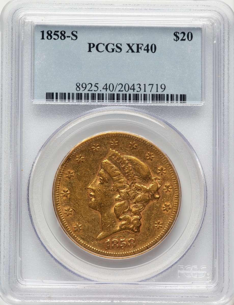 Bullionshark 1858-S $20 Liberty Gold Double Eagle PCGS XF40 - HAT507973018 