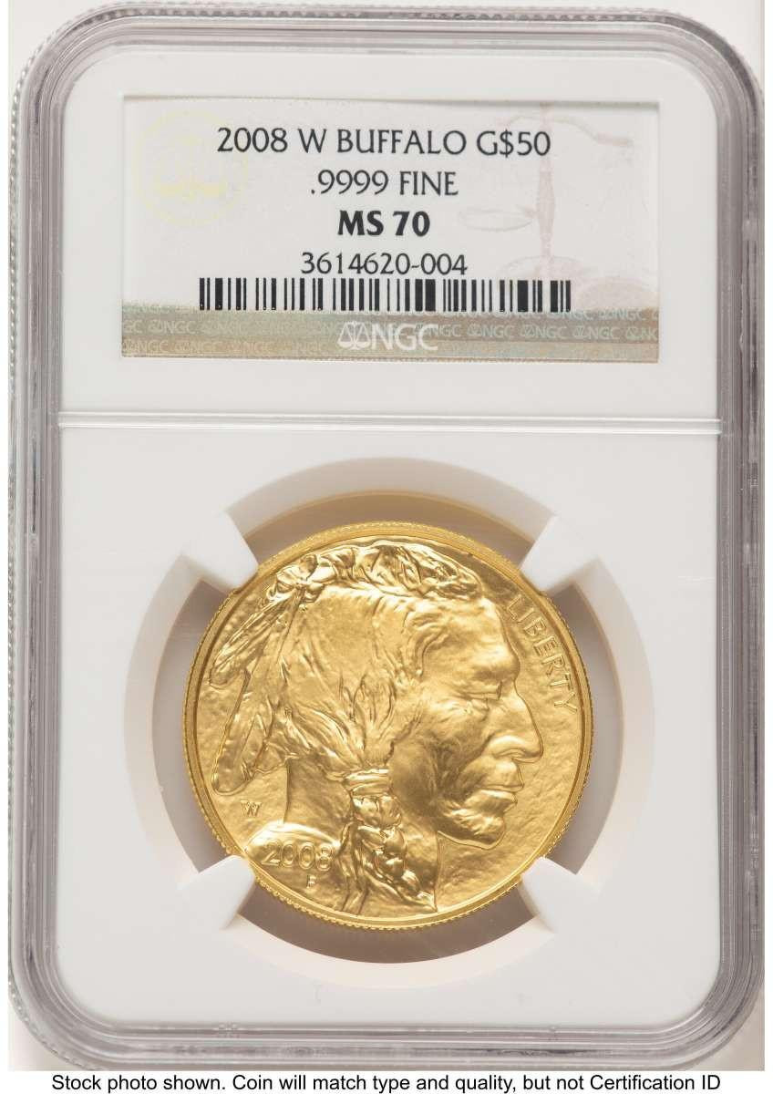 Bullionshark 2008-W $50 Burnished 1 oz American Gold Buffalo Coin NGC MS70 - HAT783564006 