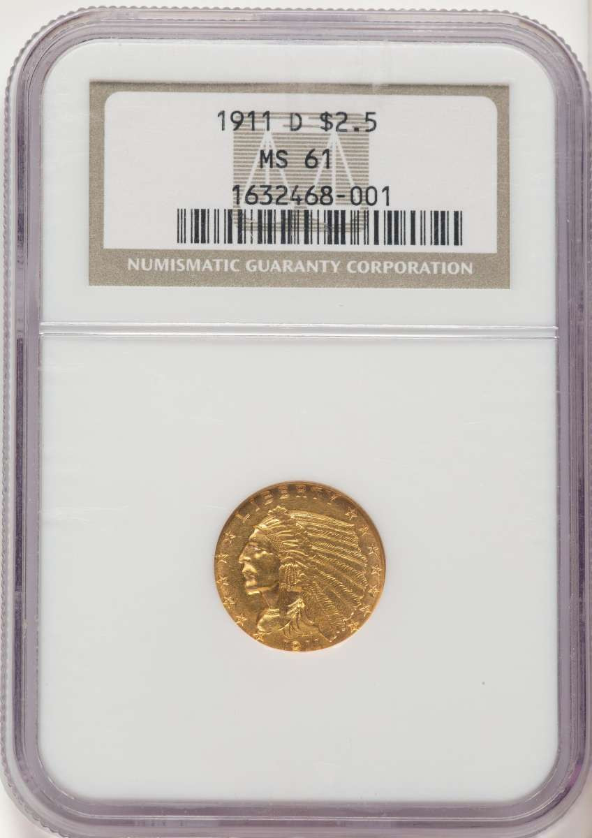 1911-D $2.5 Indian Gold Quarter Eagle Coin NGC MS61 coin front image