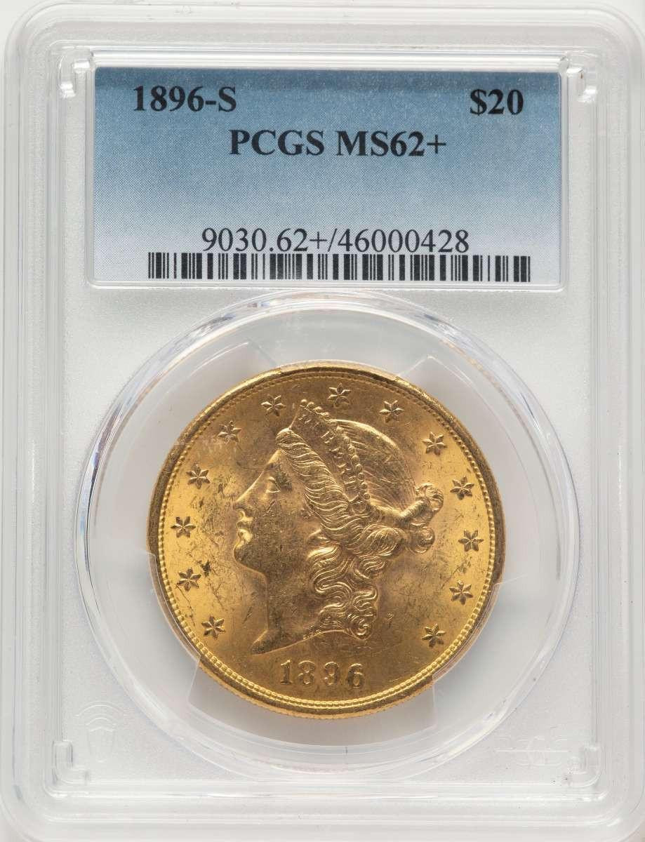 Bullionshark 1896-S $20 Liberty Gold Double Eagle PCGS MS62  + - HAT507503006 