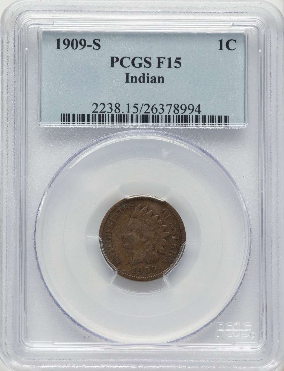 1909-S 1C Indian Head Cent Coin PCGS F15    BN coin front image