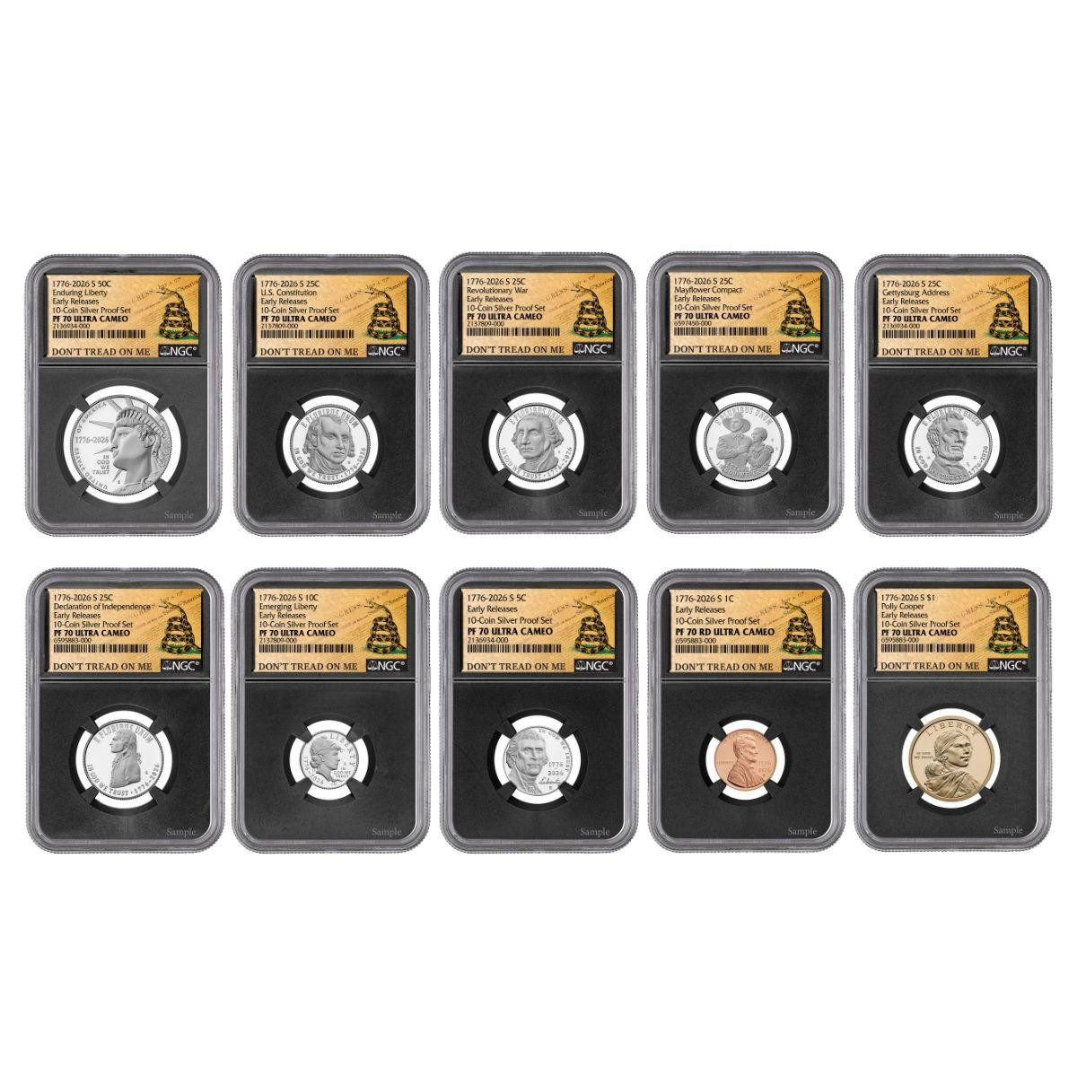  2026 Semiquincentennial Silver Proof Set NGC PF70 Ultra Cameo Don't Tread on Me Label – Limited Edition 