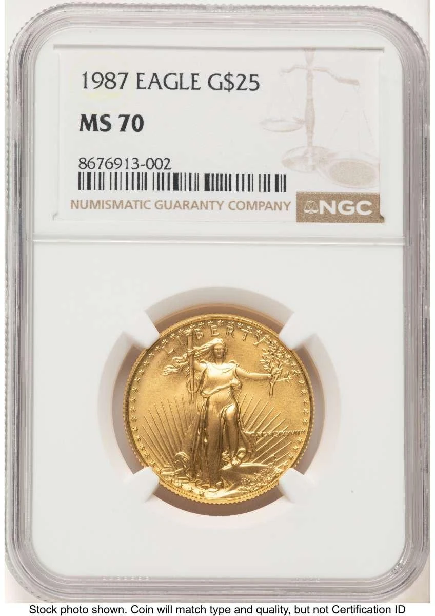 Bullionshark 1987 G$25 1/2 oz American Gold Eagle Coin NGC MS70 - HAT781373046 
