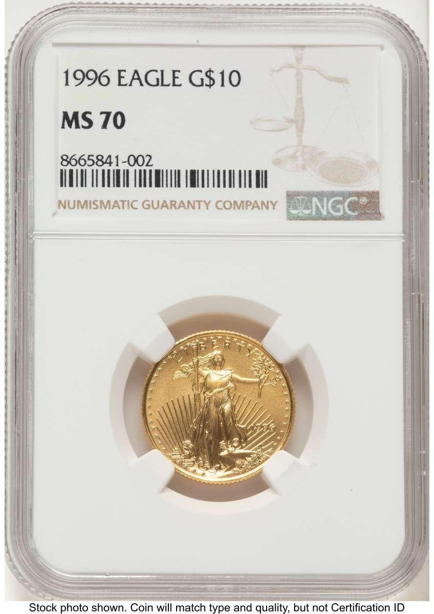 Bullionshark 1996 $10 1/4 oz American Gold Eagle Coin NGC MS70 - HAT779196140 