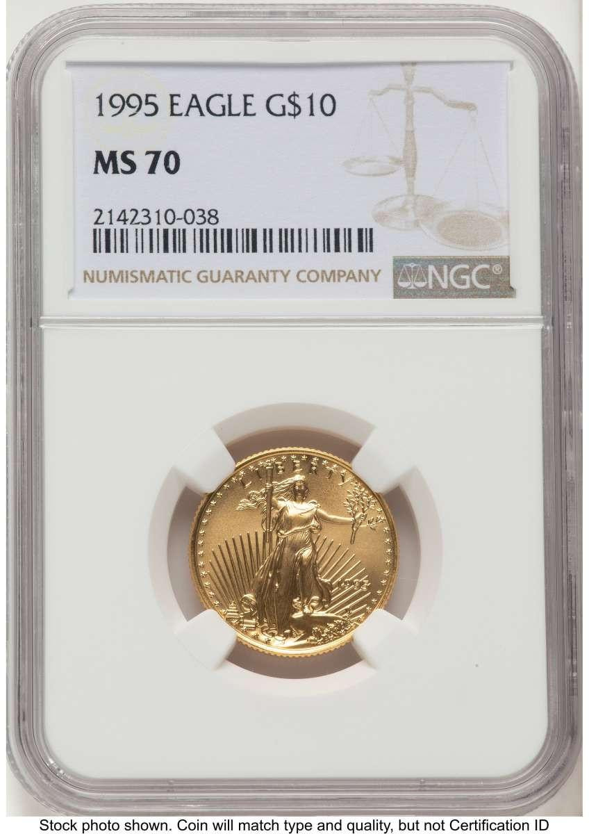Bullionshark 1995 $10 1/4 oz American Gold Eagle Coin NGC MS70 - HAT762658071 