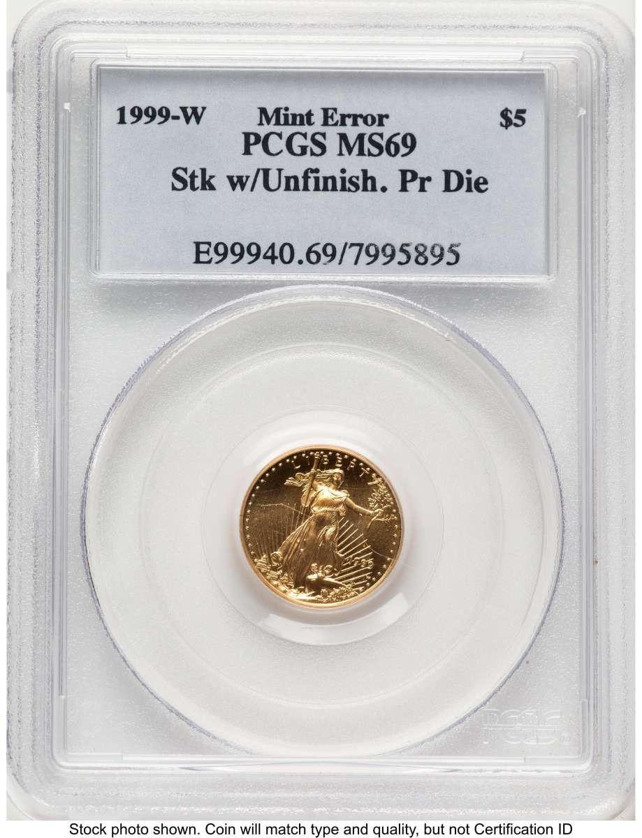 Bullionshark 1999-W $5 Proof 1/10 oz American Gold Eagle Coin PCGS PR69 DCAM - Unfinished  Dies - HAT760490007 