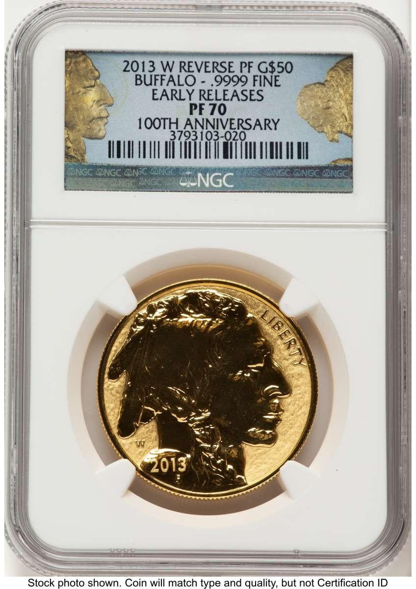 Bullionshark 2013-W $50 Reverse Proof 1 oz American Gold Buffalo Coin NGC rev PF70 - 100th Anniversary - HAT524782006 