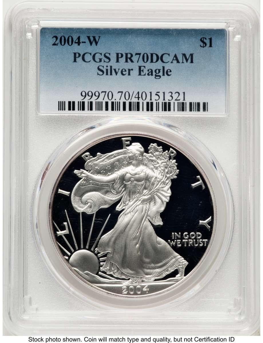 Bullionshark 2004-W S$1 Proof American Silver Eagle Coin PCGS PR70 DCAM - HAT788414058 