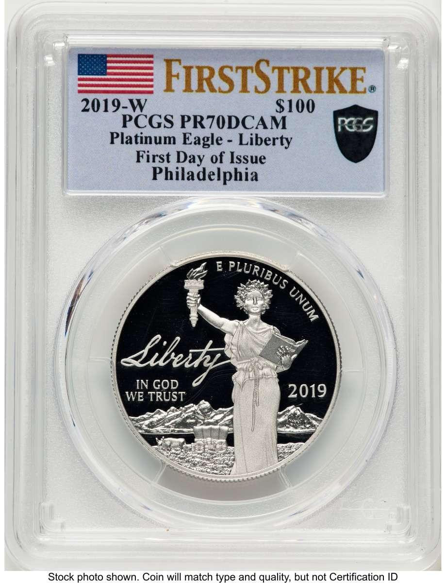 Bullionshark 2019-W $100 Proof Modern Bullion Coin PCGS PR70   One- Ounce Platinum Eagle - Liberty - First Day of Issue - Philadelphia - Black Shield - HAT506541011 
