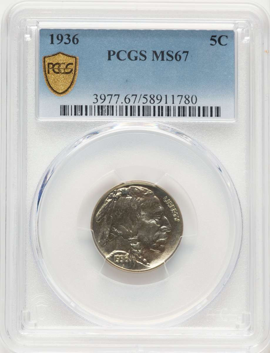 1936 5C Buffalo Nickel Coin PCGS MS67 coin front image