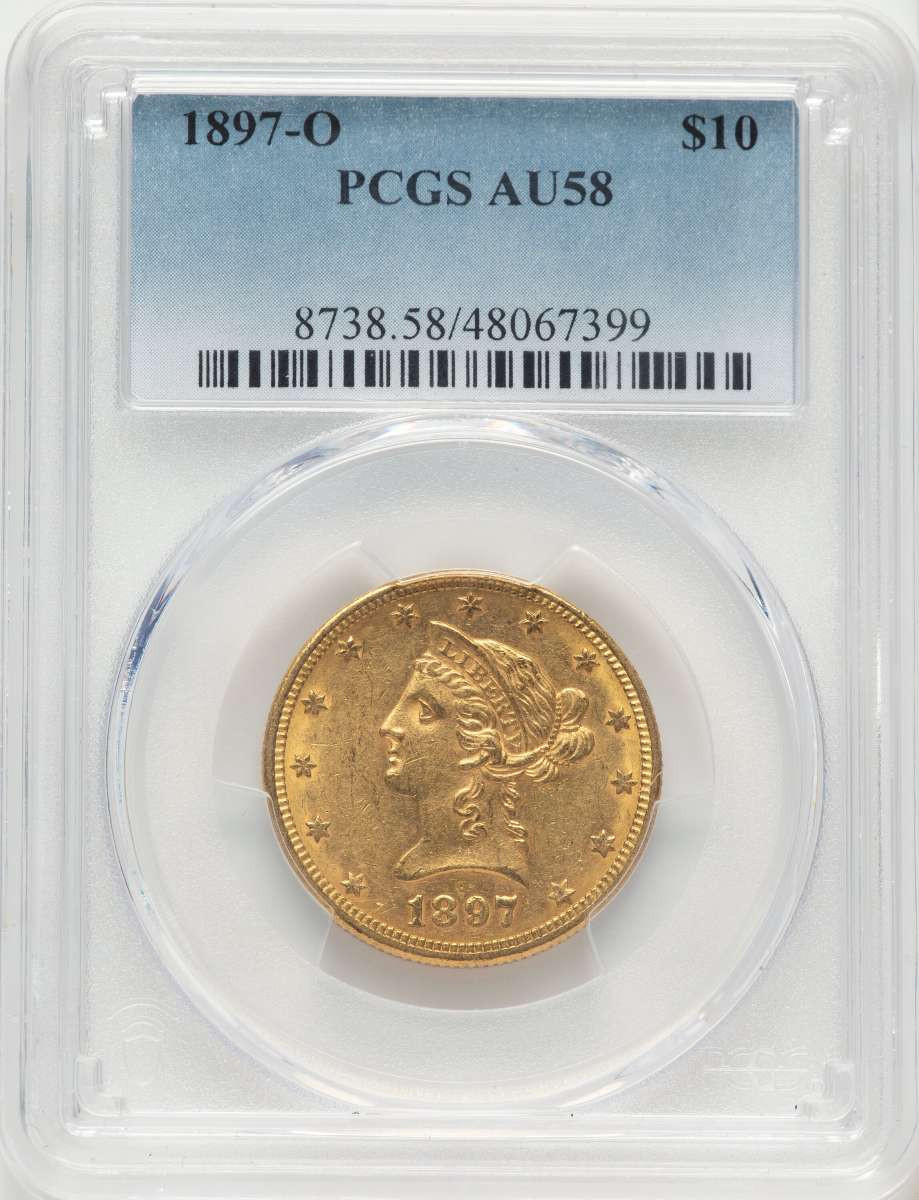 1897-O $10 Liberty Gold Eagle Coin PCGS AU58 coin front image