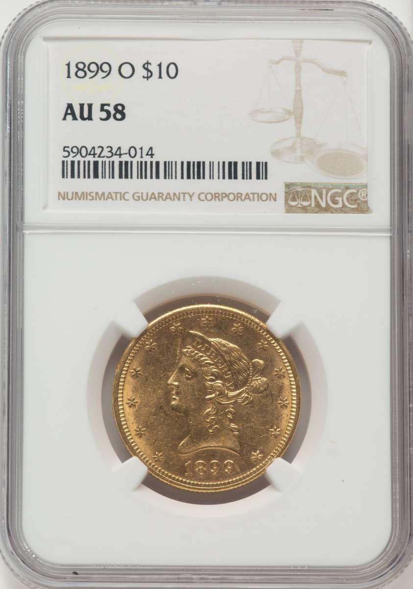 1899-O $10 Liberty Gold Eagle Coin NGC AU58 coin front image