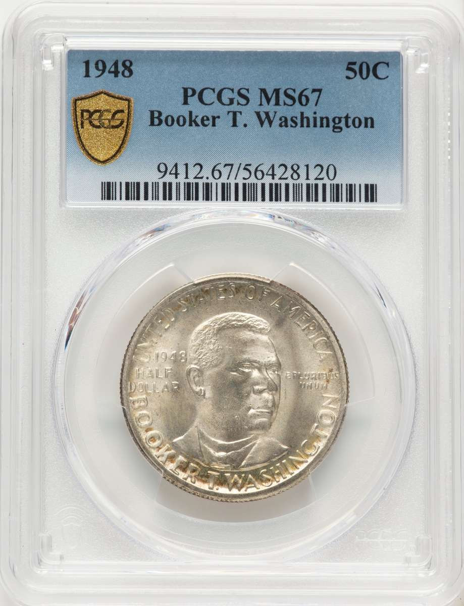 1948 50C Commemorative Silver Coin PCGS MS67   Booker T. Washington coin front image