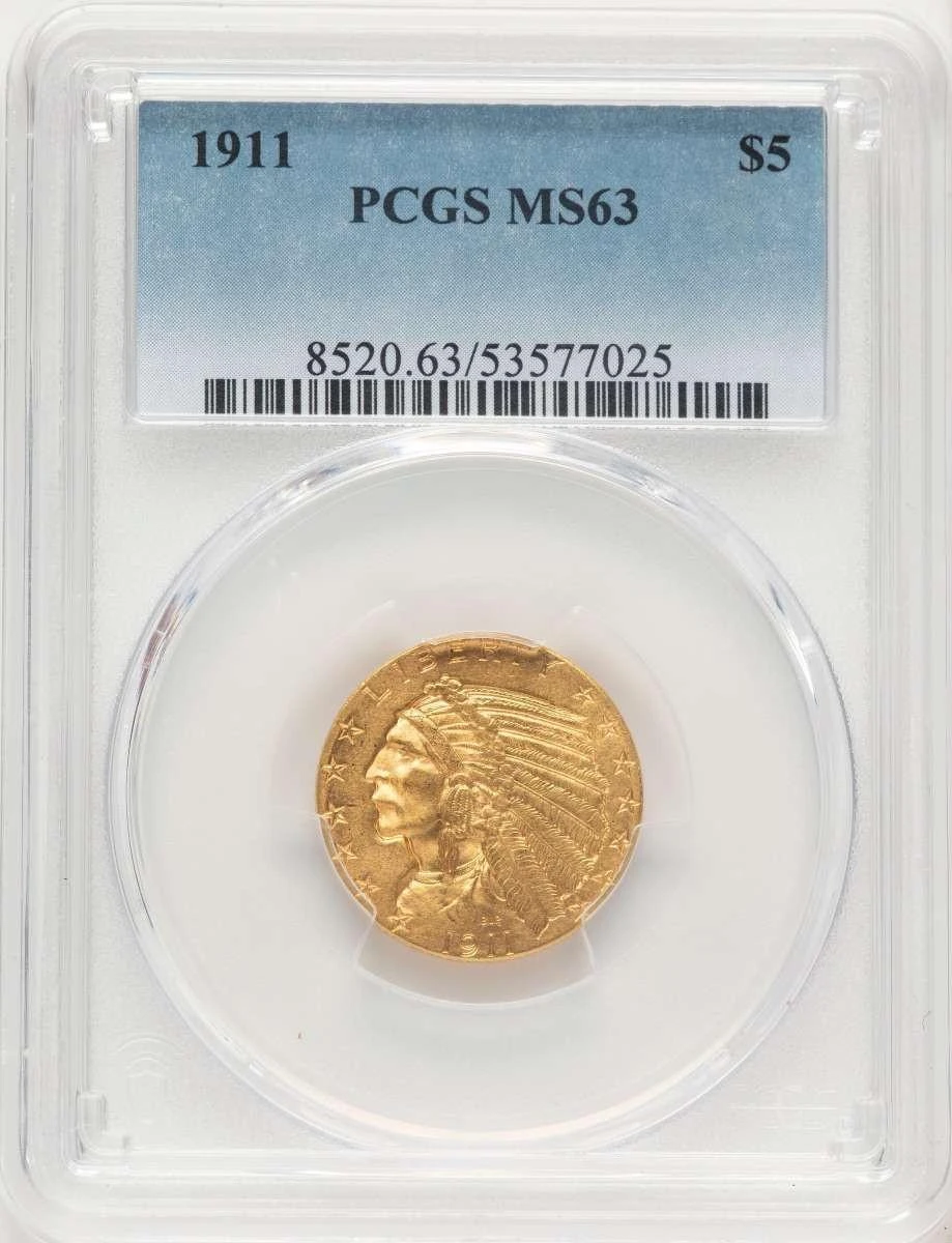Bullionshark 1911 $5 Indian Gold Half Eagle Coin PCGS MS63 - HAT508223003 