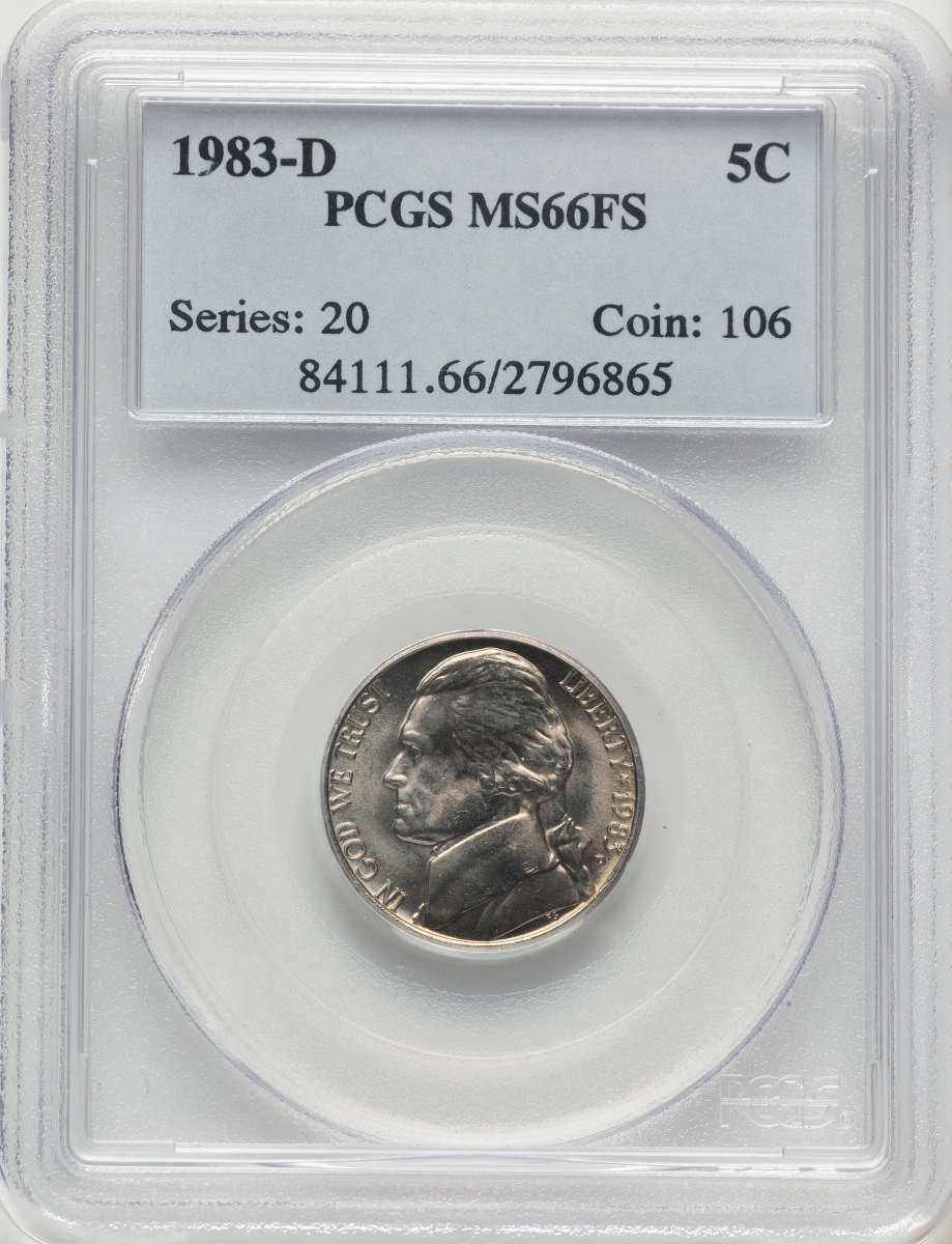 1983-D 5C Jefferson Nickel Coin PCGS MS66 coin front image