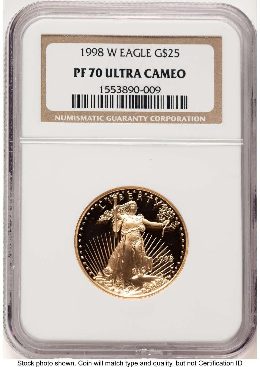 Bullionshark 1998-W $25 Proof 1/2 oz American Gold Eagle Coin NGC PF70 UCAM - HAT524928014 