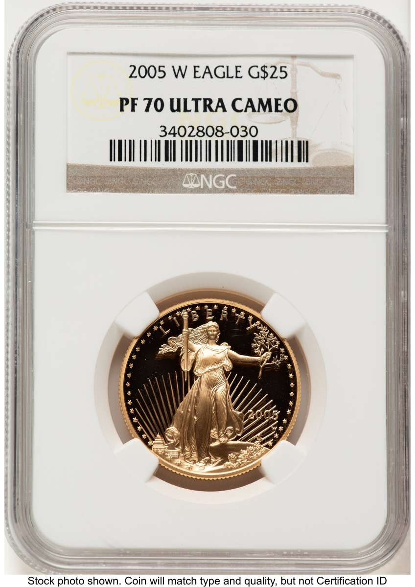 2005-W G$25 Proof 1/2 oz American Gold Eagle Coin NGC PF70 UCAM coin front image