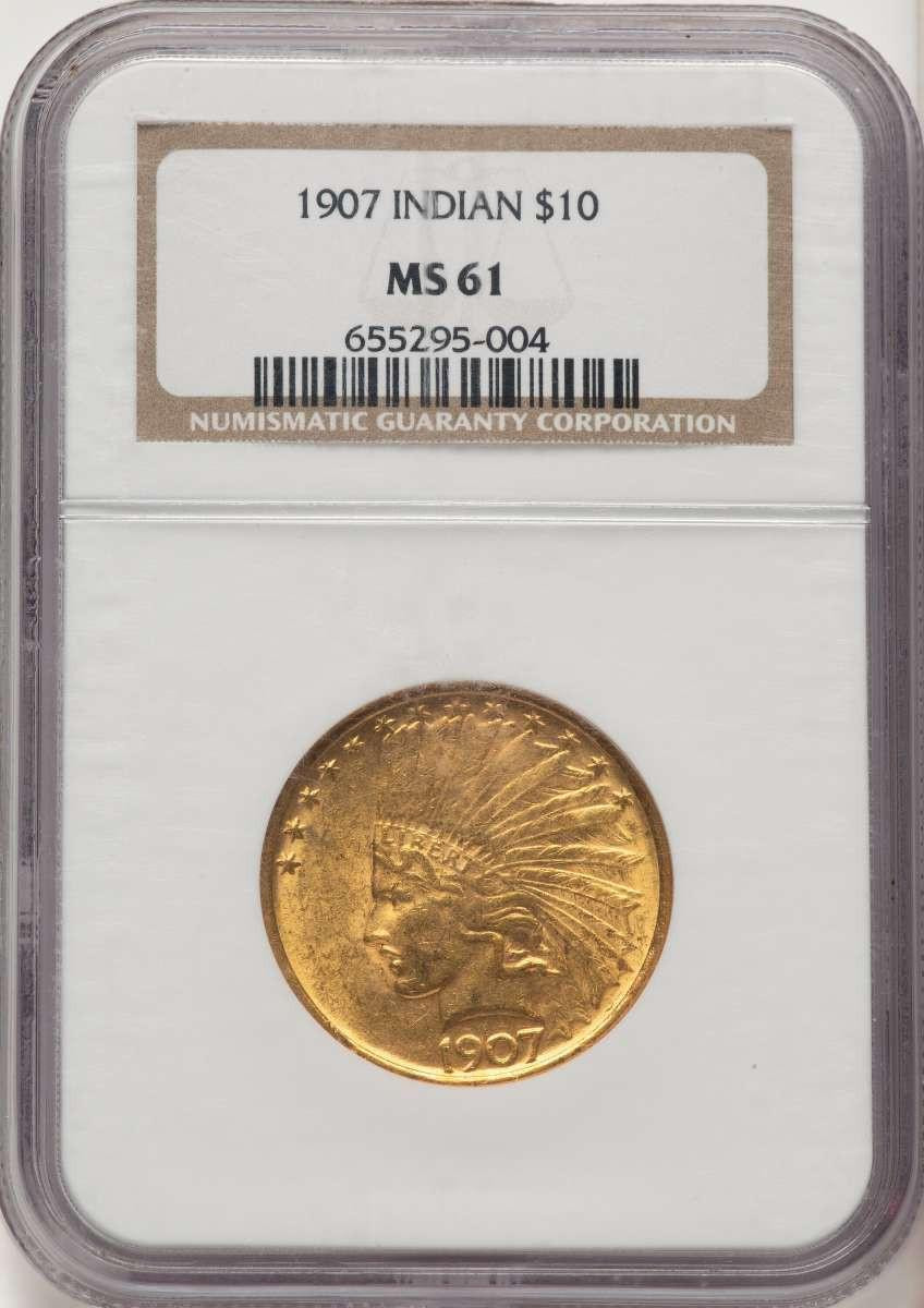 Bullionshark 1907 $10 Indian Gold Eagle Coin NGC MS61   No Motto - HAT784632025 