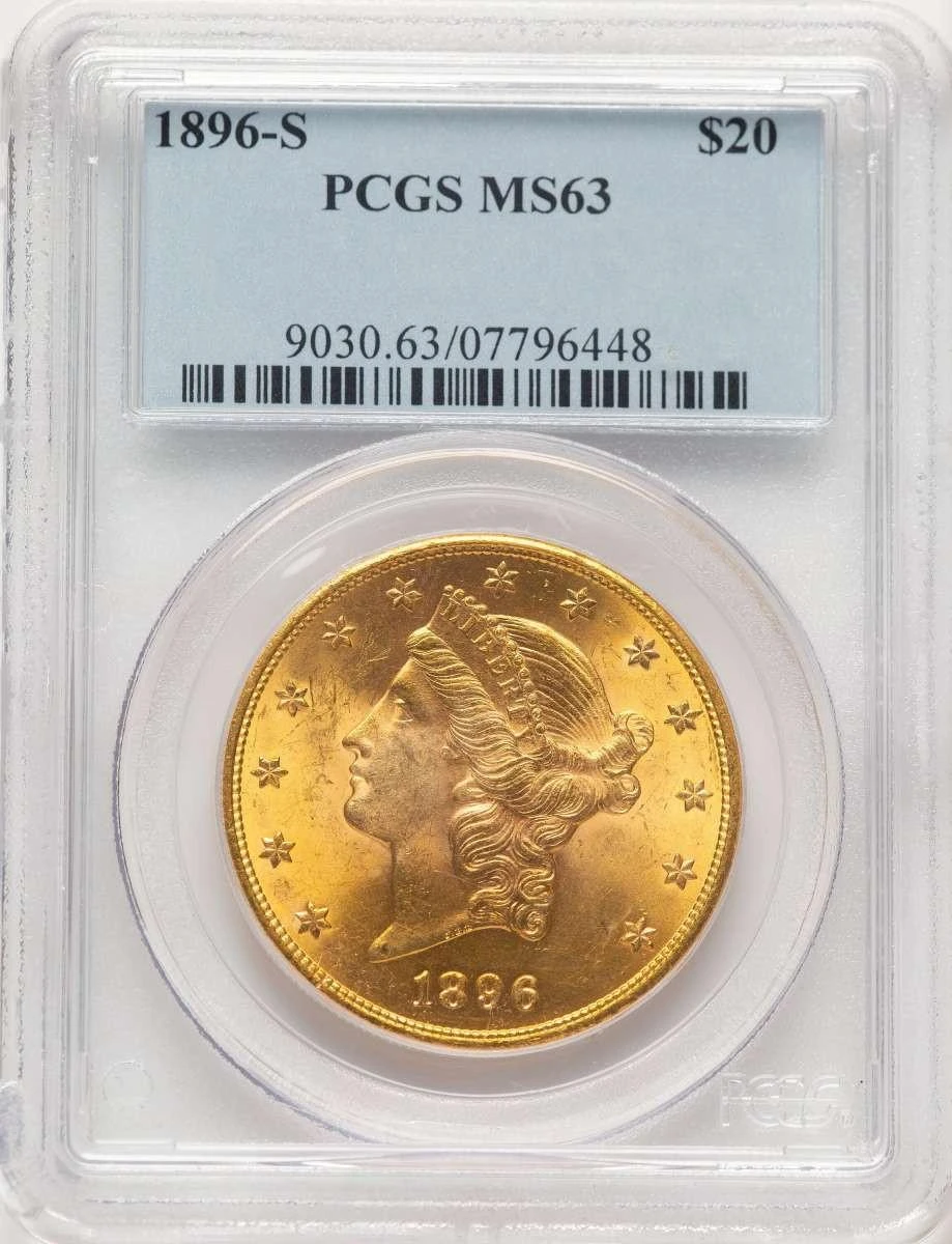 Bullionshark 1896-S $20 Liberty Gold Double Eagle PCGS MS63 - HAT522234008 