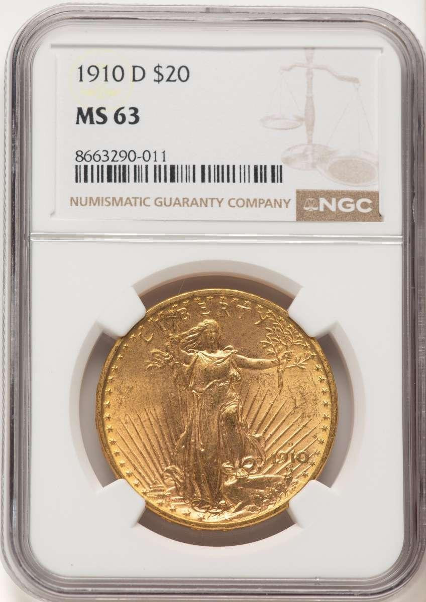 Bullionshark 1910-D $20 Saint Gaudens Double Eagle NGC MS63 - HAT507563019 