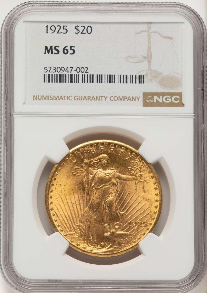 Bullionshark 1925 $20 Saint Gaudens Double Eagle NGC MS65 - HAT572589004 
