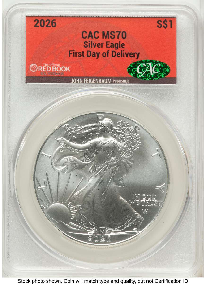 2026 $1 American Silver Eagle Coin CACG MS70 coin front image