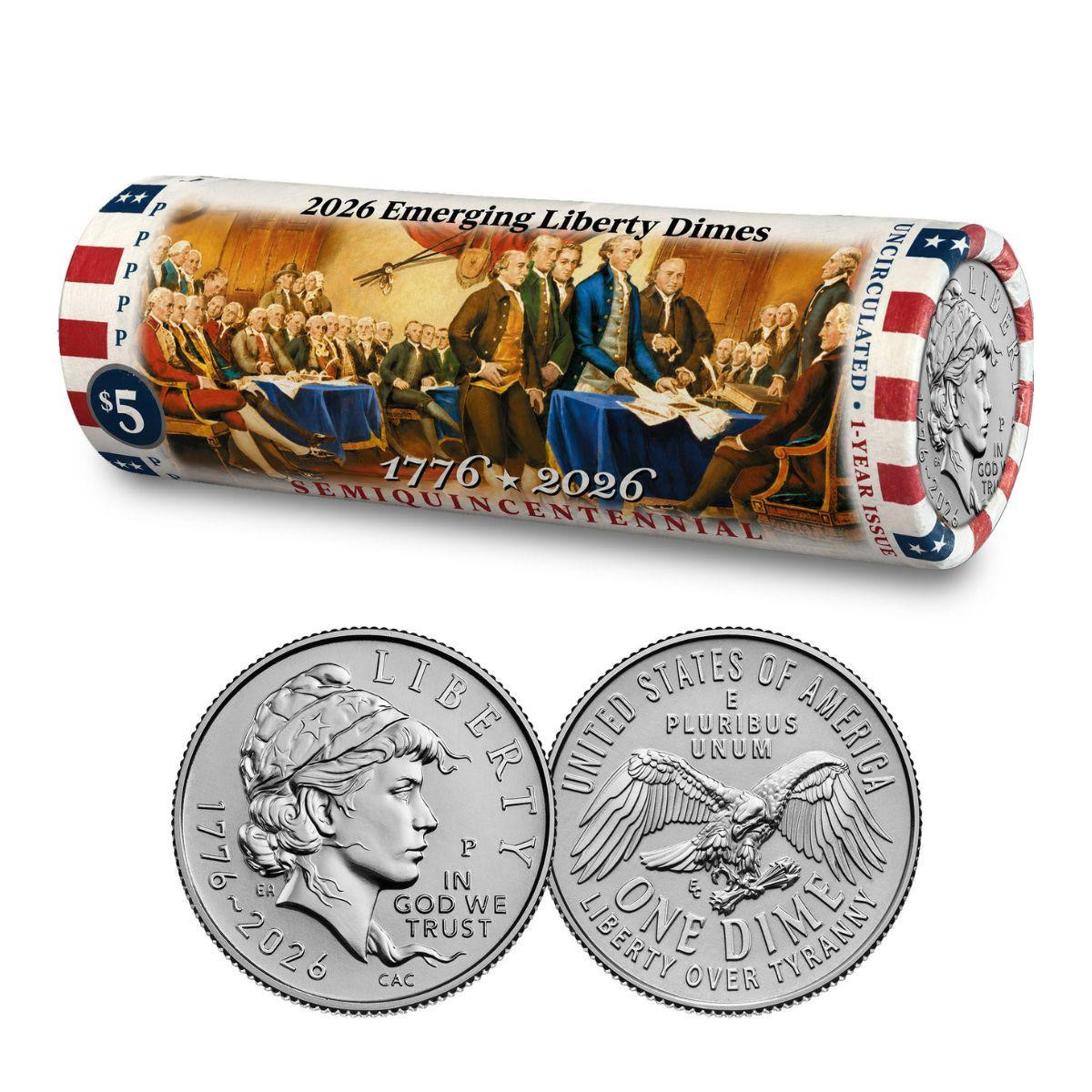  1776-2026 P Emerging Liberty Dime Roll BU America 250 - U.S. Mint Color Wrapper 