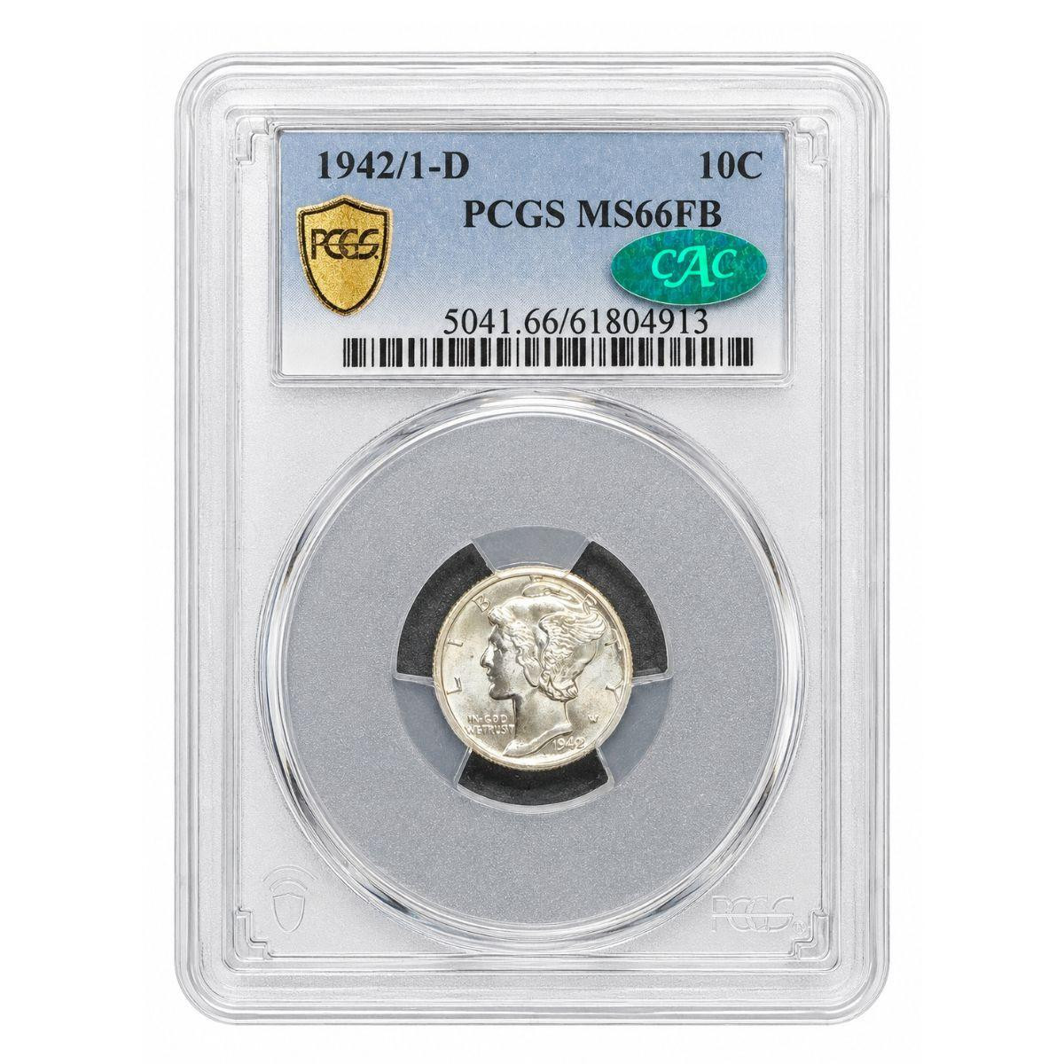 1942/1-D Mercury Dime PCGS MS66FB CAC Approved - Rare Overdate Variety