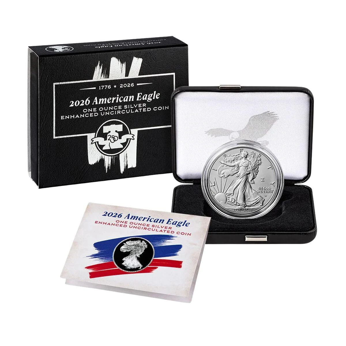  1776-2026 Enhanced Silver Eagle Liberty Bell Privy America 250 OGP 