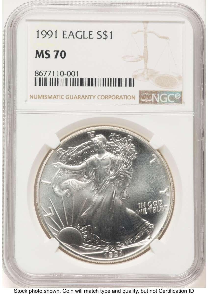 Bullionshark 1991 S$1 American Silver Eagle Coin NGC MS70 - HAT789245002 