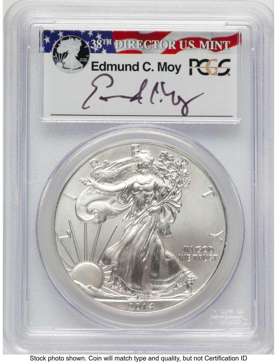 2014 S$1 American Silver Eagle Coin PCGS MS70 - Moy Signature