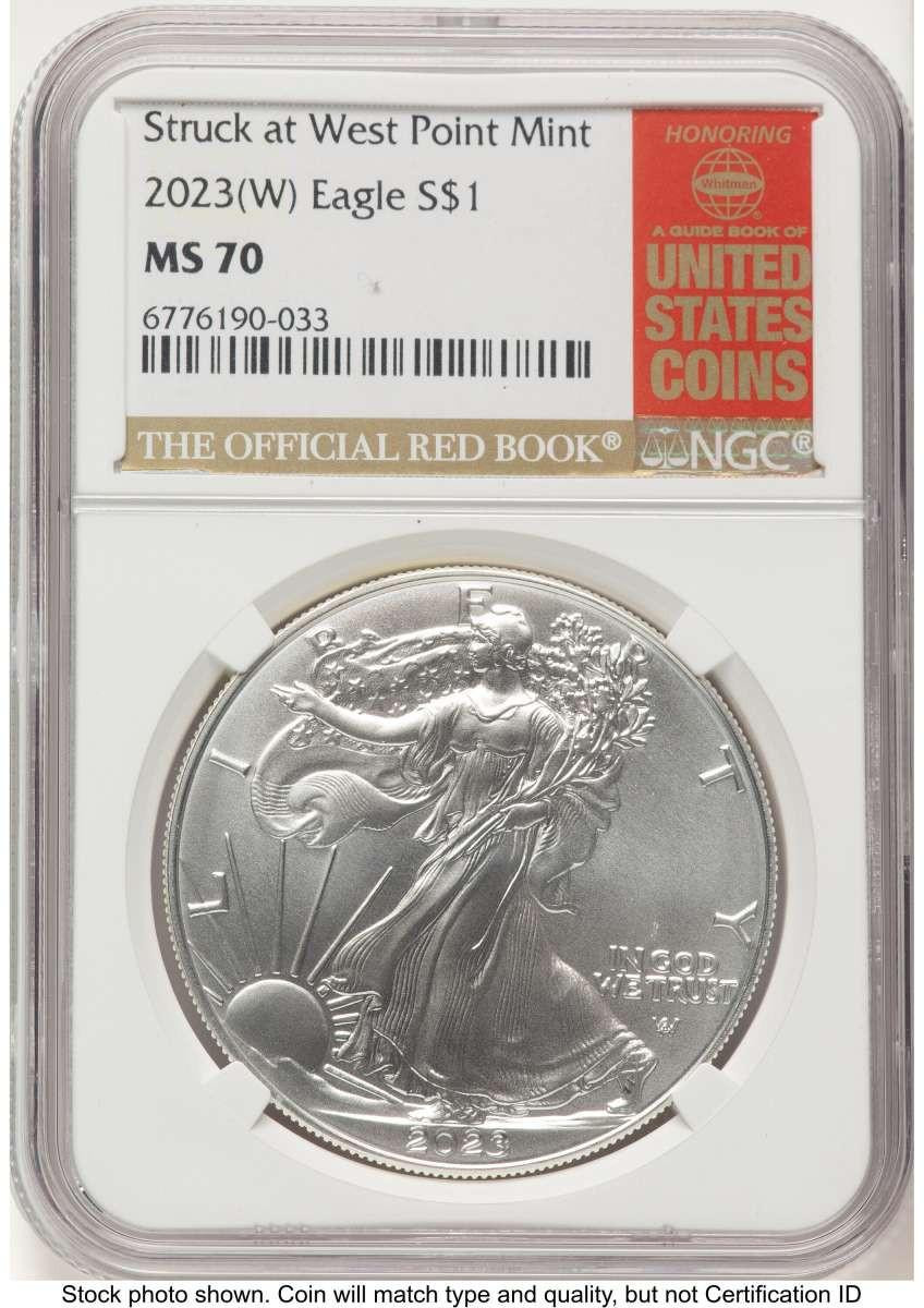 Bullionshark 2023-(W) $1 American Silver Eagle Coin NGC MS70 - Struck at West Point - HAT517974215 