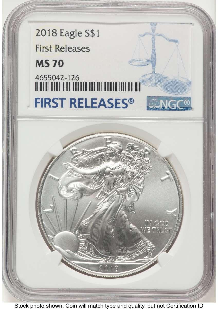Bullionshark 2018 S$1 American Silver Eagle Coin NGC MS70 - First Strike - HAT777064014 