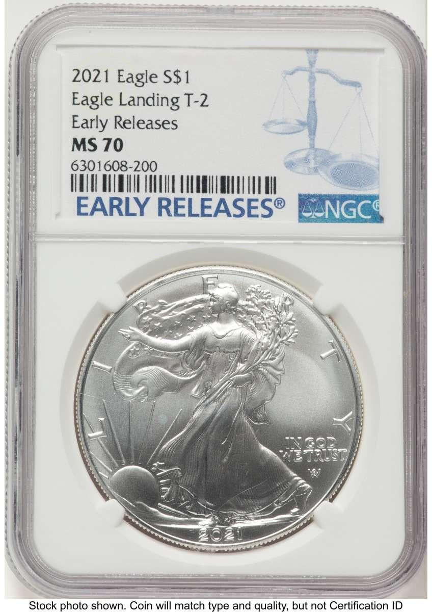 Bullionshark 2021 S$1 American Silver Eagle Coin NGC MS70 - Type Two - First Strike - HAT777152003 