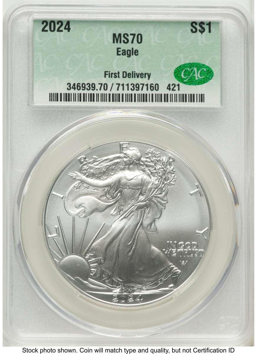 Bullionshark 2024 $1 American Silver Eagle Coin CACG MS70 - HAT775907037 