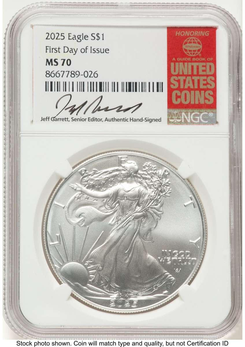 Bullionshark 2025 $1 American Silver Eagle Coin NGC MS70 - First Day of Issue - HAT521542033 