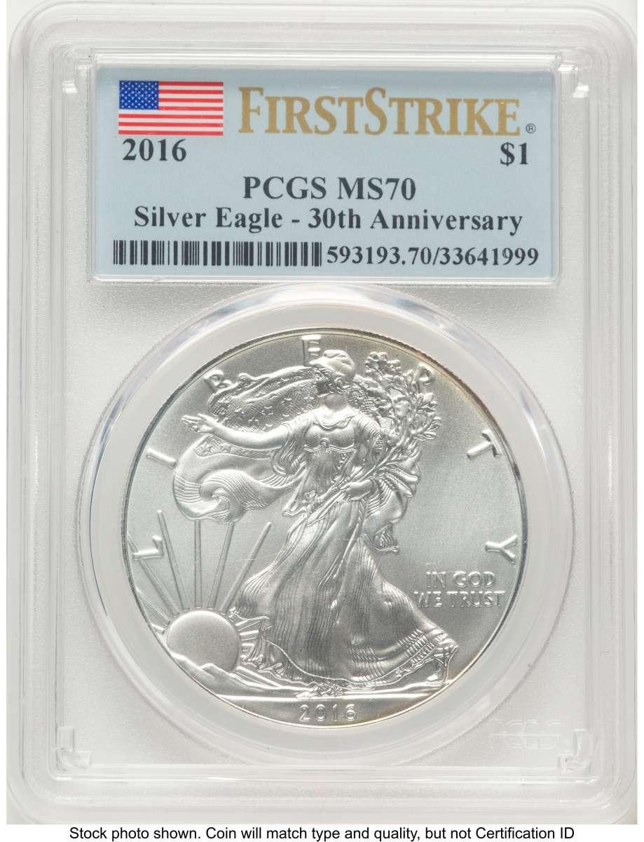 Bullionshark 2016 S$1 American Silver Eagle Coin PCGS MS70 - 30th Anniversary - First Strike - HAT788282004 