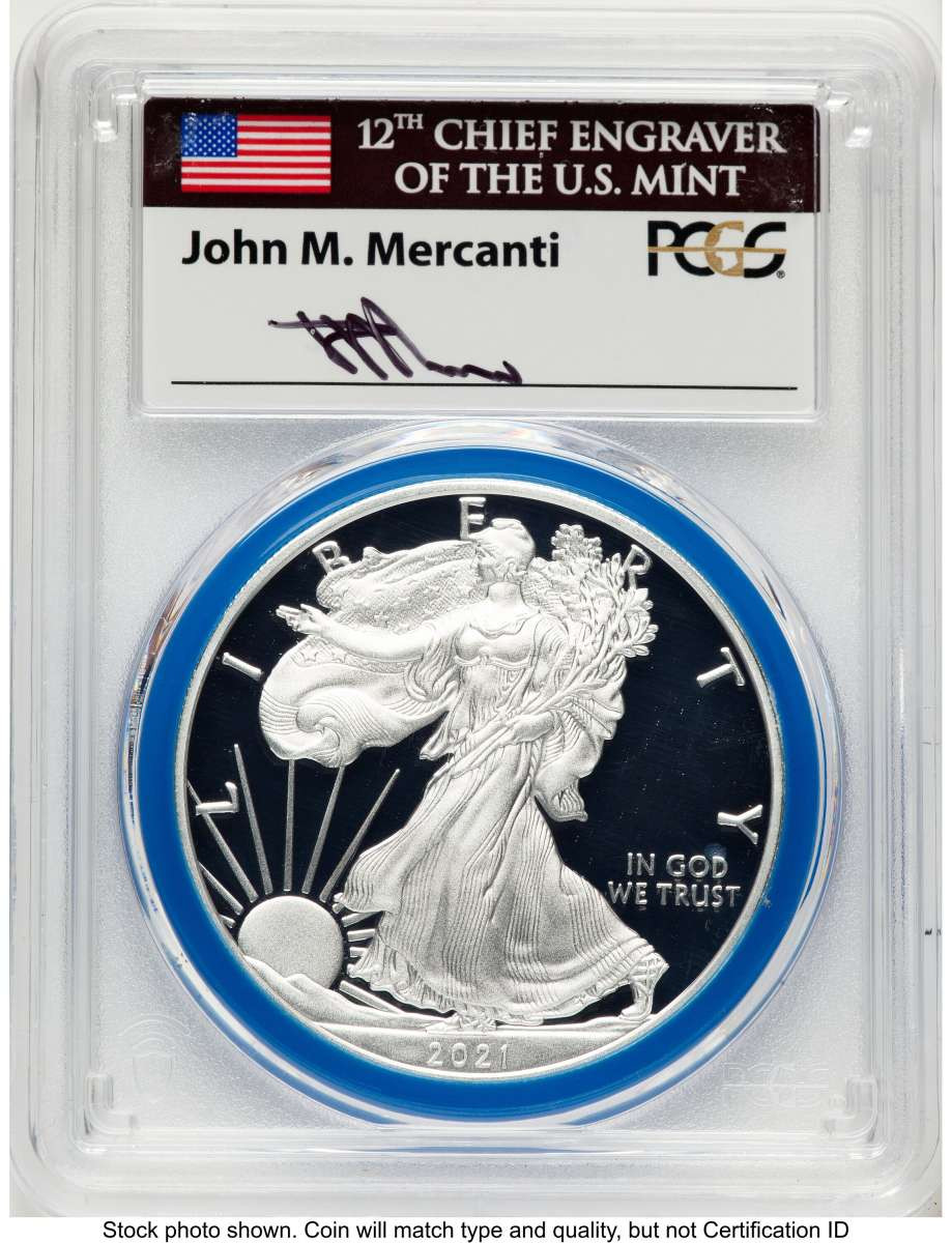 2021-W S$1 Proof American Silver Eagle Coin PCGS PR70 DCAM - Type One coin front image