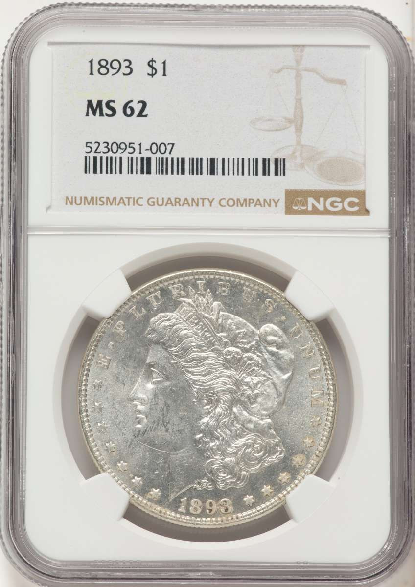 1893 S$1 Morgan Silver Dollar Coin NGC MS62 coin front image