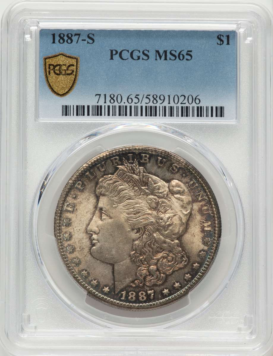 1887-S S$1 Morgan Silver Dollar Coin PCGS MS65 coin front image