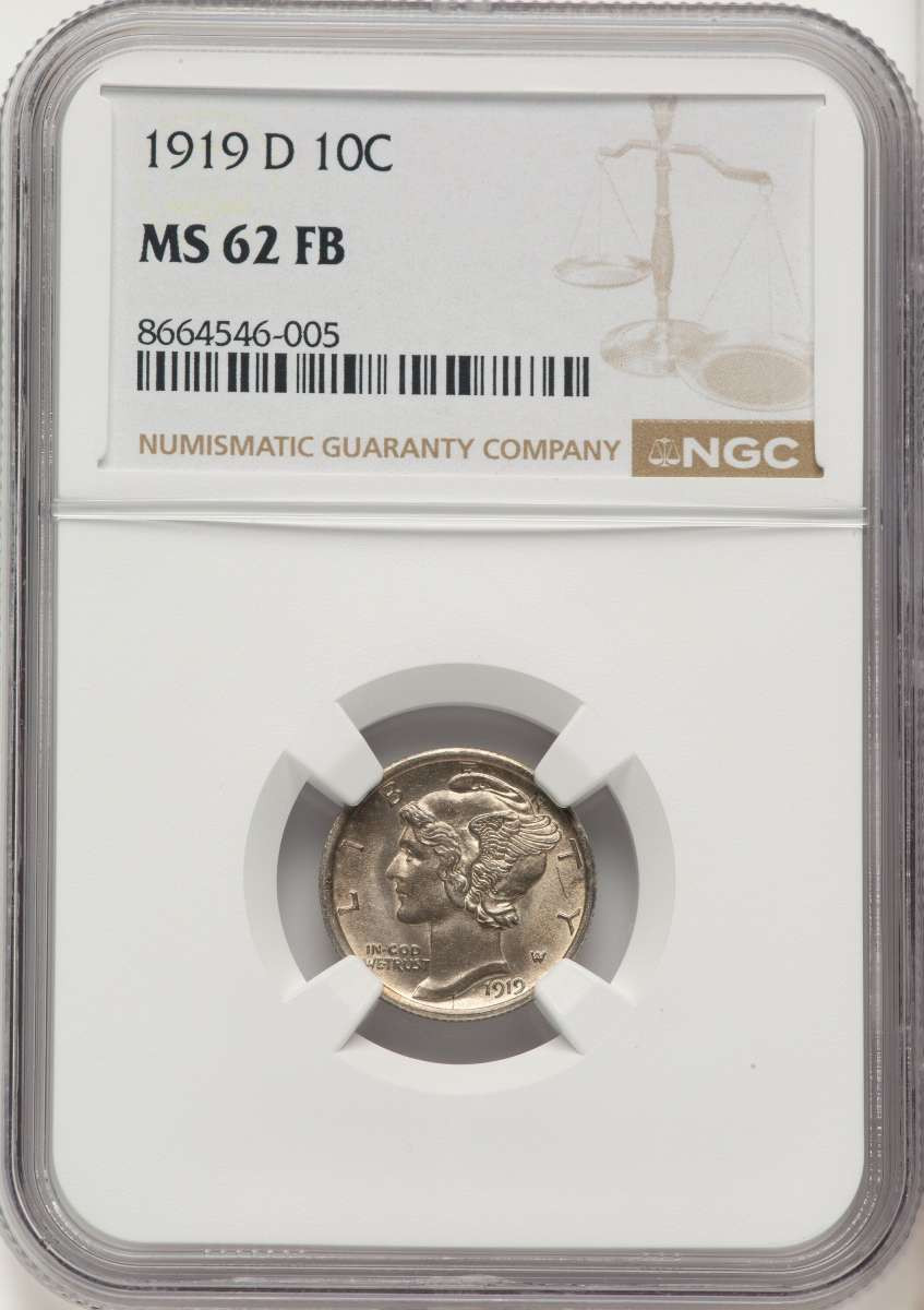 1919-D 10C Mercury Dime Coin NGC MS62 coin front image